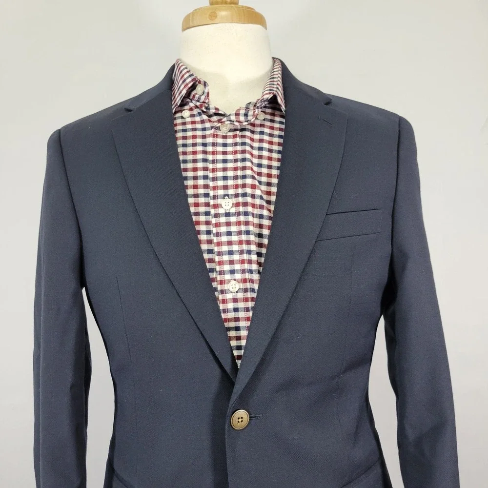 Tommy Hilfiger Men's‎ Sport Coat Blazer Two Button Navy Blue Wool Polyester 38R